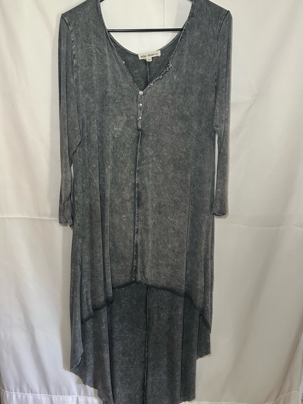 Indigo Threads Grey Mineral-Wash Hi-Low Dress in large
